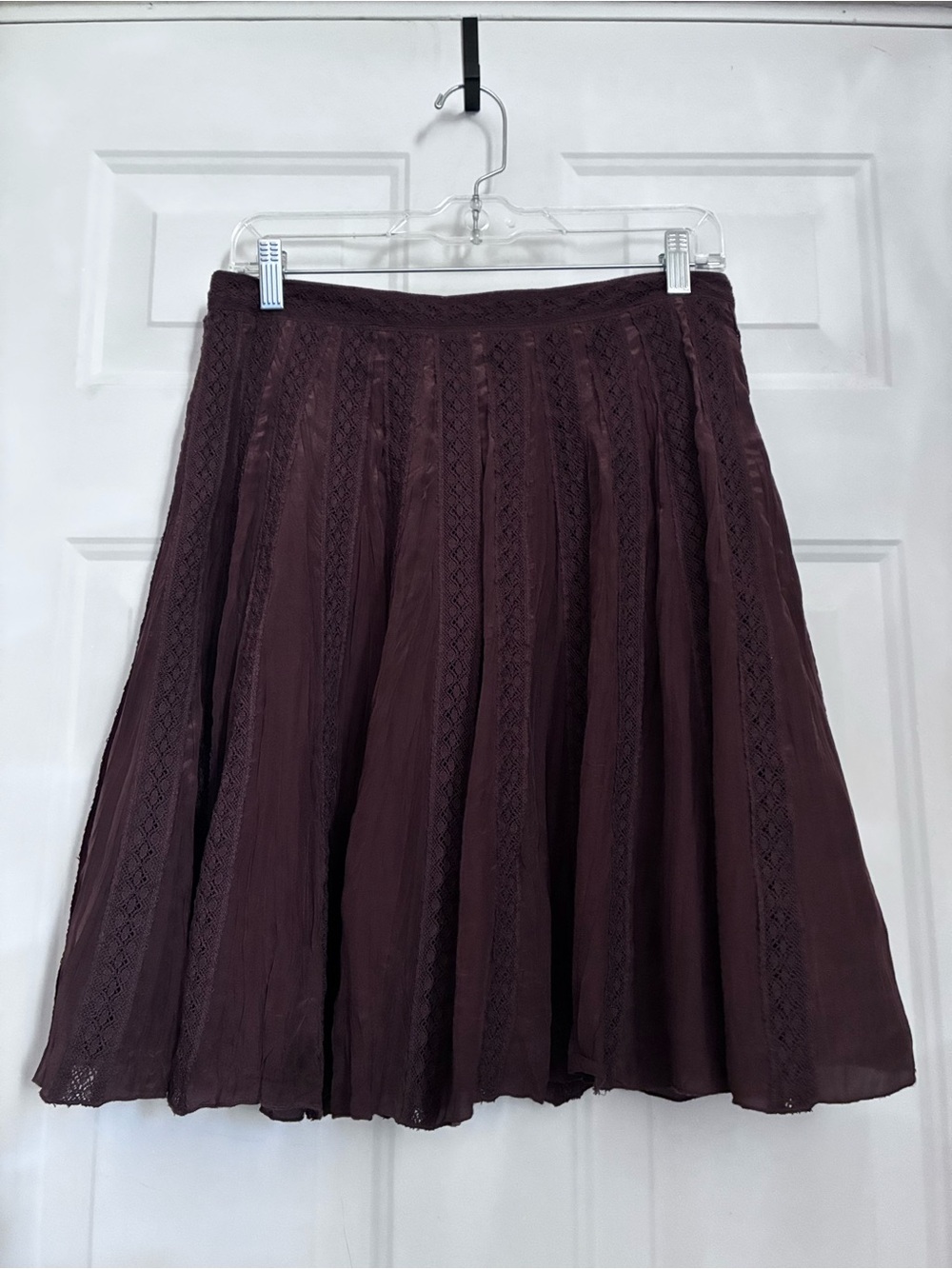 Vintage Y2K 100% Silk Chocolate Brown Lace Panel Flowy Skirt